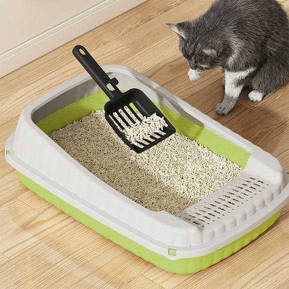 VAJUSO Cat Litter Box Pet Litter Tray Heighten Portable Semi Closed Splashproof Cat Kitten Toilet for Small Pets Indoor(Green, 18.9x12.6x5.51in)