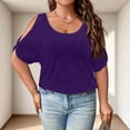 thumbnail image 3 of Women's 2026 Plus Size Cold Shoulder Tops Boat Neck Banded Bottom Loose Casual Summer T Shirts Dark Purple 5XL, 3 of 4