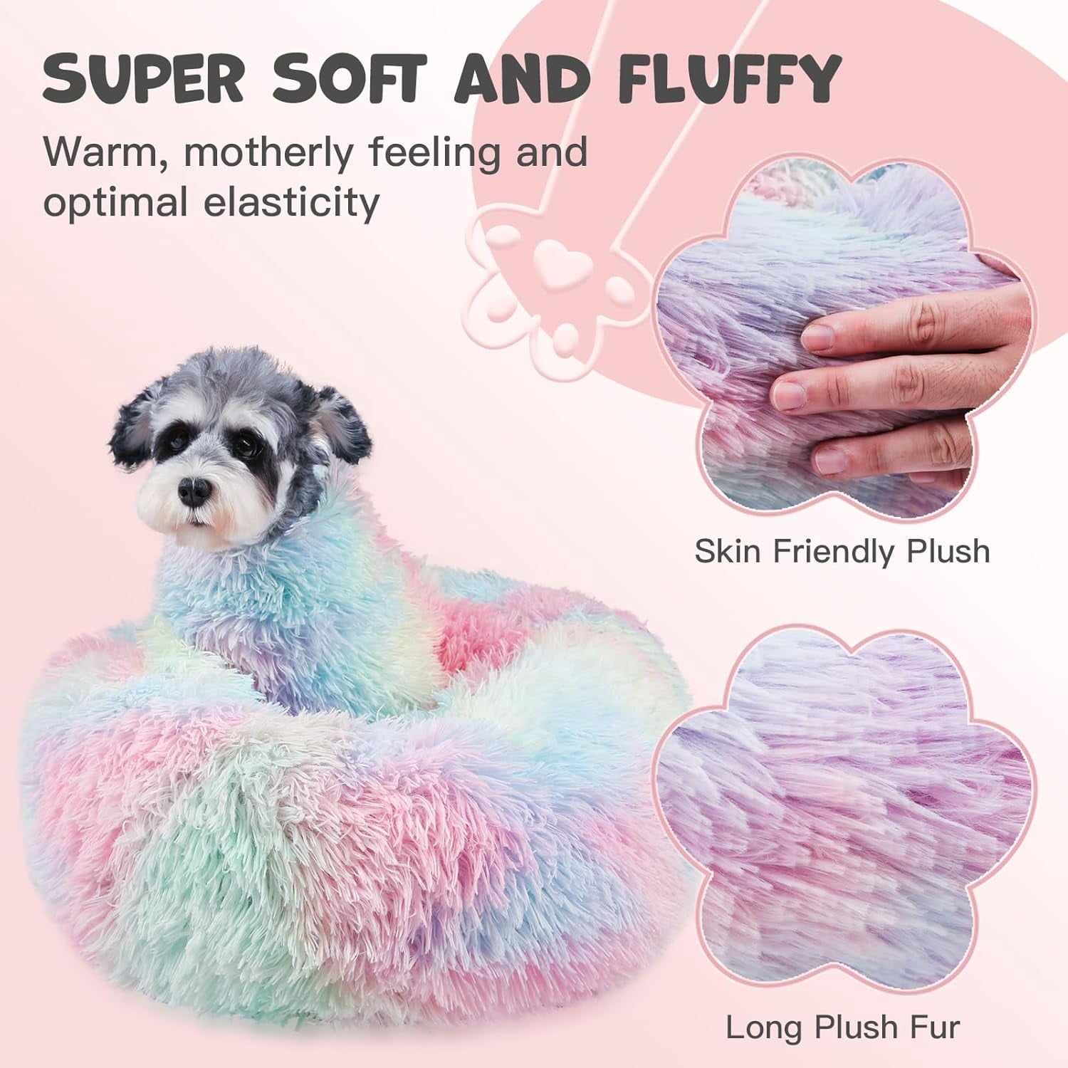 Dog Beds for Large Dogs, Donut Dog Bed with Blanket Attached, Calming Round Dog Bed Washable(20"/26"/35") Multicolor
