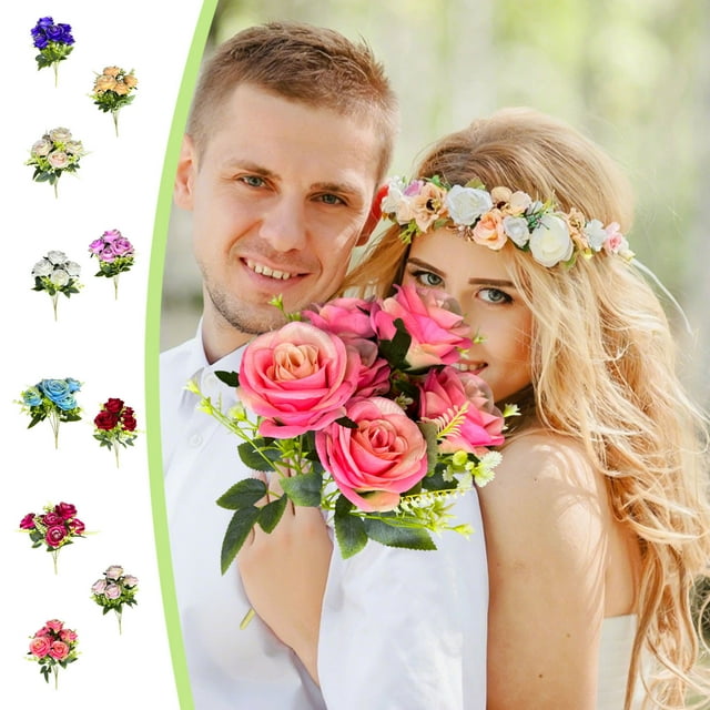 Ramo de 7 Rosas Búlgaras Artificiales para Proyectos de Hogar, Jardín, Flores Falsas, Adornos Decorativos