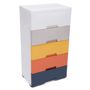 Aiqidi 5 Plastic Drawers Dresser, 18x12x33 Inch Colorful Vertical Clothes Storage Chest Bedroom Tower Closet Organizer Cabinet w/Wheels
