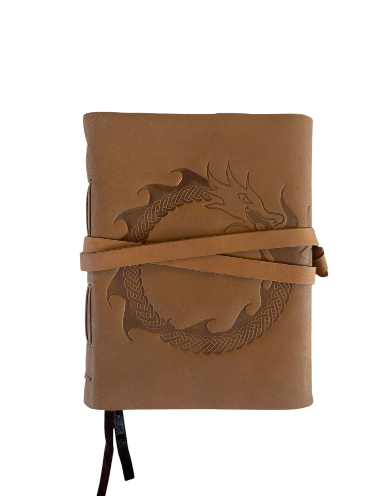 Handmade Leather Dragon Journal with Wrap Closure – 5x7 Inch Vintage Diary, Deckle Edge Paper, Rustic Notebook