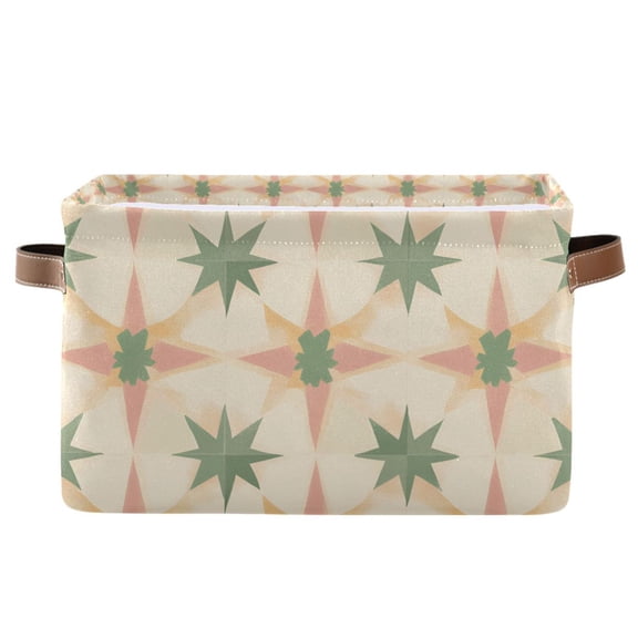 Yayeee Canvas Storage Basket with Handles for Shelves Fabric Bins Closet Organizer, Pastel Beige Geometric