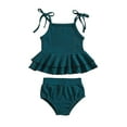 thumbnail image 1 of Toimothcn Girls Swimsuits Sleeveless Casual Solid Color Ruffled 2 Piece Bikini Set Quickly Dry Cover Up Swimwear 12-18 Months, 1 of 8