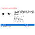 thumbnail image 2 of Front Right Axle Assembly - Compatible with 1991 - 1996 Mercury Tracer 1.9L 4-Cylinder 1992 1993 1994 1995, 2 of 2