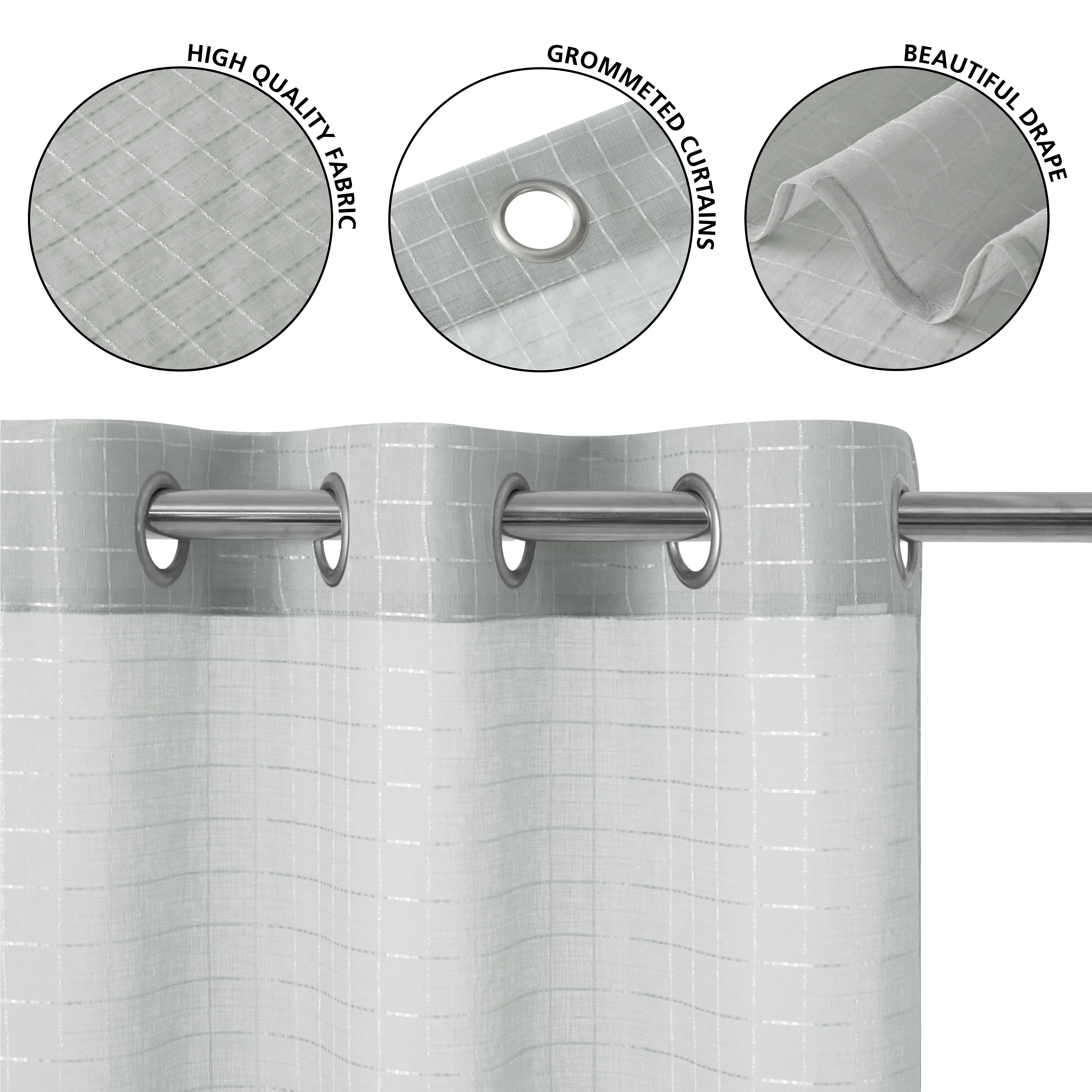 (2 pack) Mainstays Windowpane Sheer Curtain Panel Pair, Set of 2, Soft Silver, 38" W x 84" L