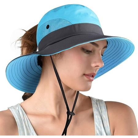 Women's Ponytail Safari Sun Hat,Wide Brim UV Protection Outdoor