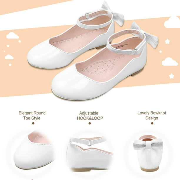 HOMEHOT Mary Jane Dress Shoes Ballerina Flats for Princess Shoes for Little/Big Kids with Ankle Strap Shoes White Size 3 - Walmart.com