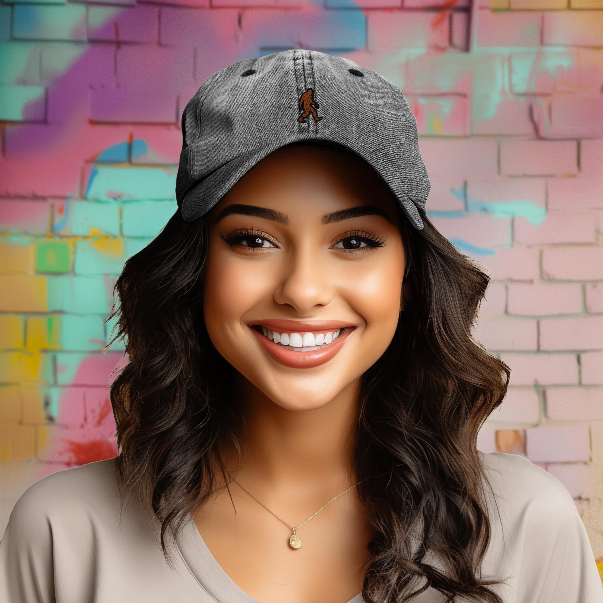 Dalix Sasquatch Embroidered Cap Cotton Baseball Summer Cool Dad Hat Mens in Washed Black