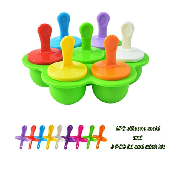 7 Holes Popsicle Molds With 9PCS Sticks Non-Stick DIY Ice Popsicle, Popsicle Makers for Egg Bites, Lollipop and Ice Cream Mould, Baby Food Storage Container, Non-Stick Cube Trays