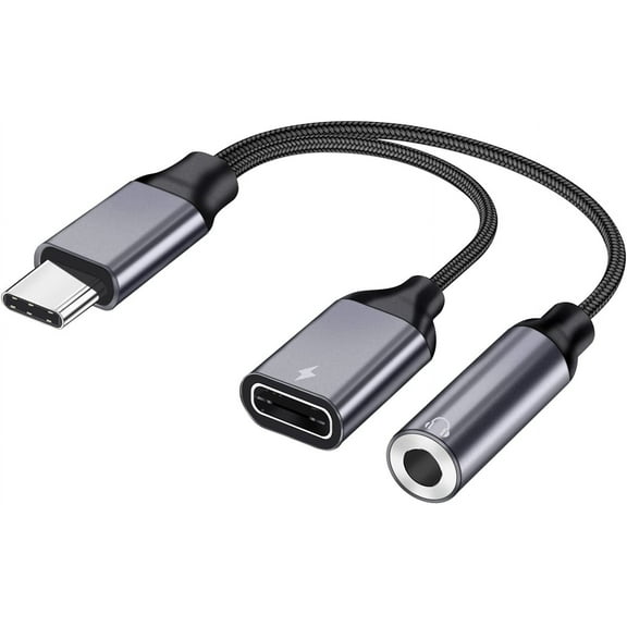 2 in 1 USB C to 3.5mm Headphone Adapter with Fast Charging, Compatible with Galaxy S21 S20 /Note 20/Google Pixel 5