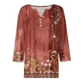 thumbnail image 4 of WTOBBY Women's Charming Floral Print V-Neck 3/4 Sleeve Loose Fit Casual Top Versatile Blouse for Spring Autumn Season Daily Fashion Wear,Red 2XL, 4 of 6