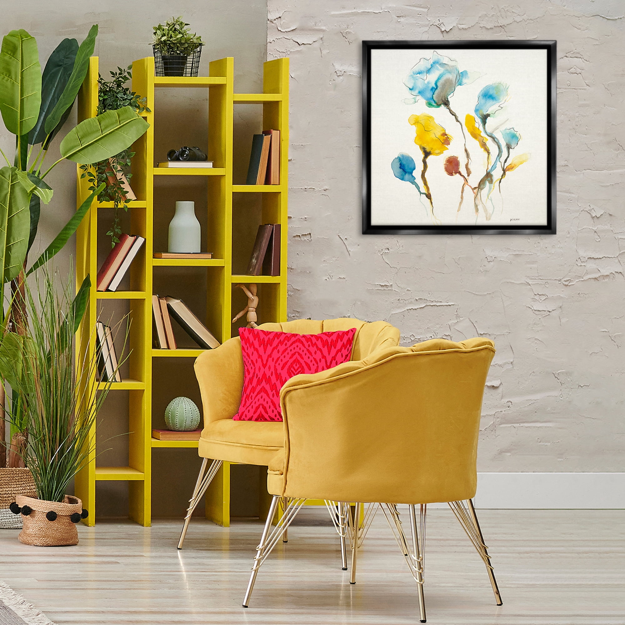Stupell Industries Modern Watercolor Blooms Abstract Painting Black Floater Framed Canvas Art Print Wall Art, 25 x 25