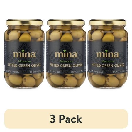 (3 pack) Mina, Pitted Green Olives, 12.5oz