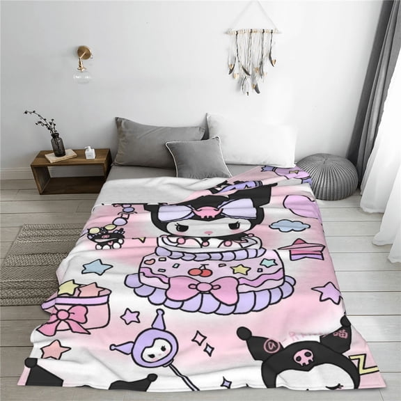 Kuromi Cartoon Printing Throw Blanket, All Seasons Flannel Fleece Blanket, Soft & Warm Plush Blankets for Couch Sofa Bed Camping Travel, 40"x30"