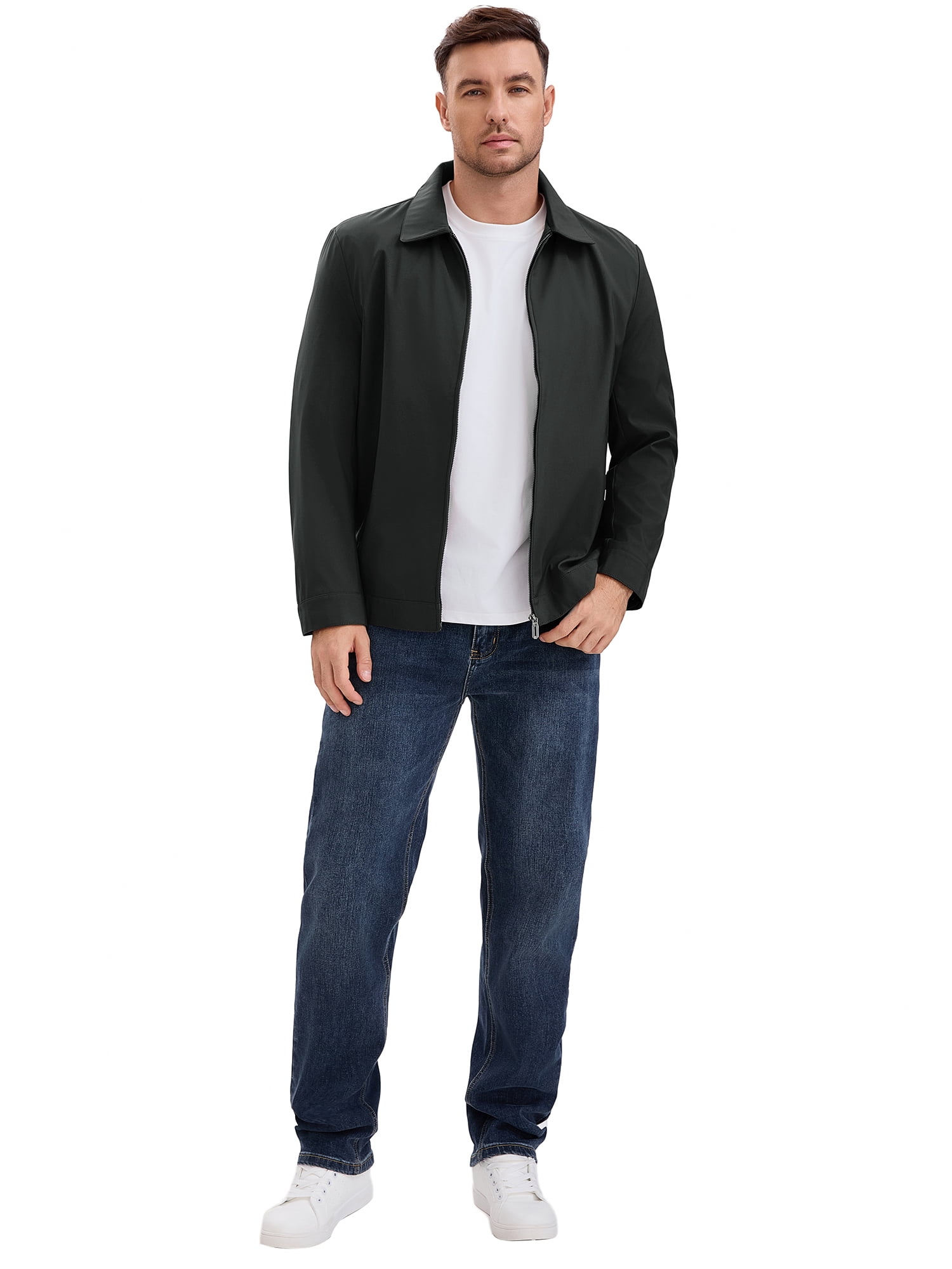 DARING DIVA Men's Long Sleeve Full Zip Up Lapel Solid Lined Jacket L Black