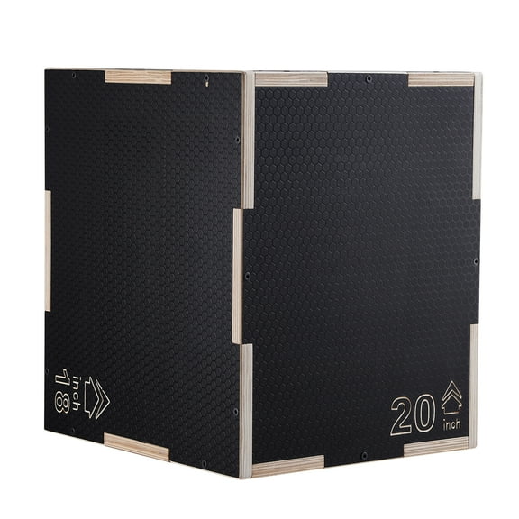 KFFKFF Plyo Jump Box, 3-in-1 Design, 20/18/16-Inch Heights, Wooden Construction, Anti-Slip Surface, Ideal for Home Gym, Exercise, Strength & Conditioning, Black