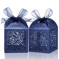 thumbnail image 1 of Cajas de regalo COTOPHER, 100 unidades, cortadas con láser, 5 x 5 x 7,5 cm, con cinta azul marino, 1 of 6