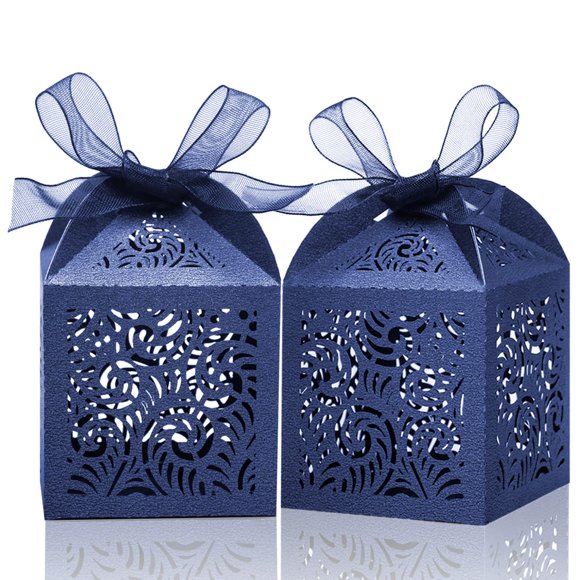 Cajas de regalo COTOPHER azul marino de 5 x 5 x 7 cm cortadas con láser, 60 unidades