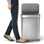simplehuman 55 Liter / 14.5 Gallon Rectangular Kitchen Step Trash Can, Brushed Stainless Steel