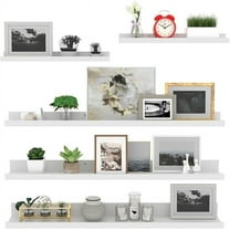 36 Inch Large Floating Shelves for Wall Set of 5, White Wood Wall Shelves for Bathroom, Bedroom, Kitchen, Living Room Storage and D ration, Wooden Picture Ledge