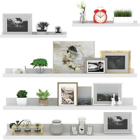 36 Inch Large Floating Shelves for Wall Set of 5, White Wood Wall Shelves for Bathroom, Bedroom, Kitchen, Living Room Storage and D ration, Wooden Picture Ledge