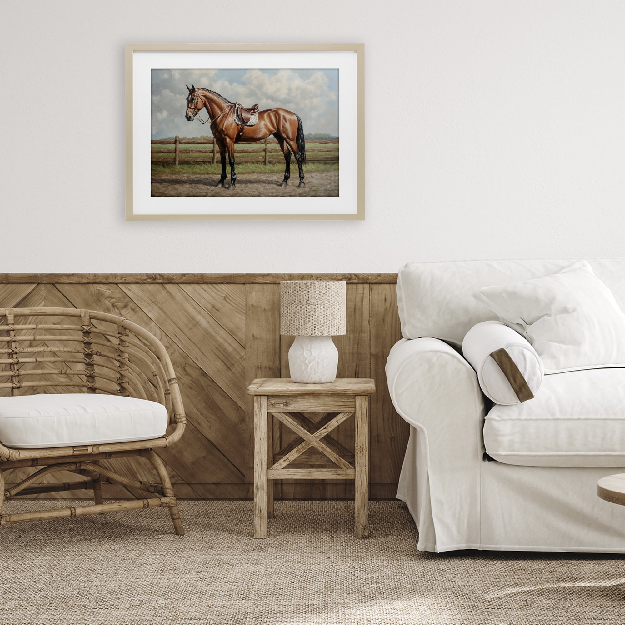 Stupell Industries Sunshine Pony on Farm Path Birch Framed Print Under Glass, design by Petal Prints Design