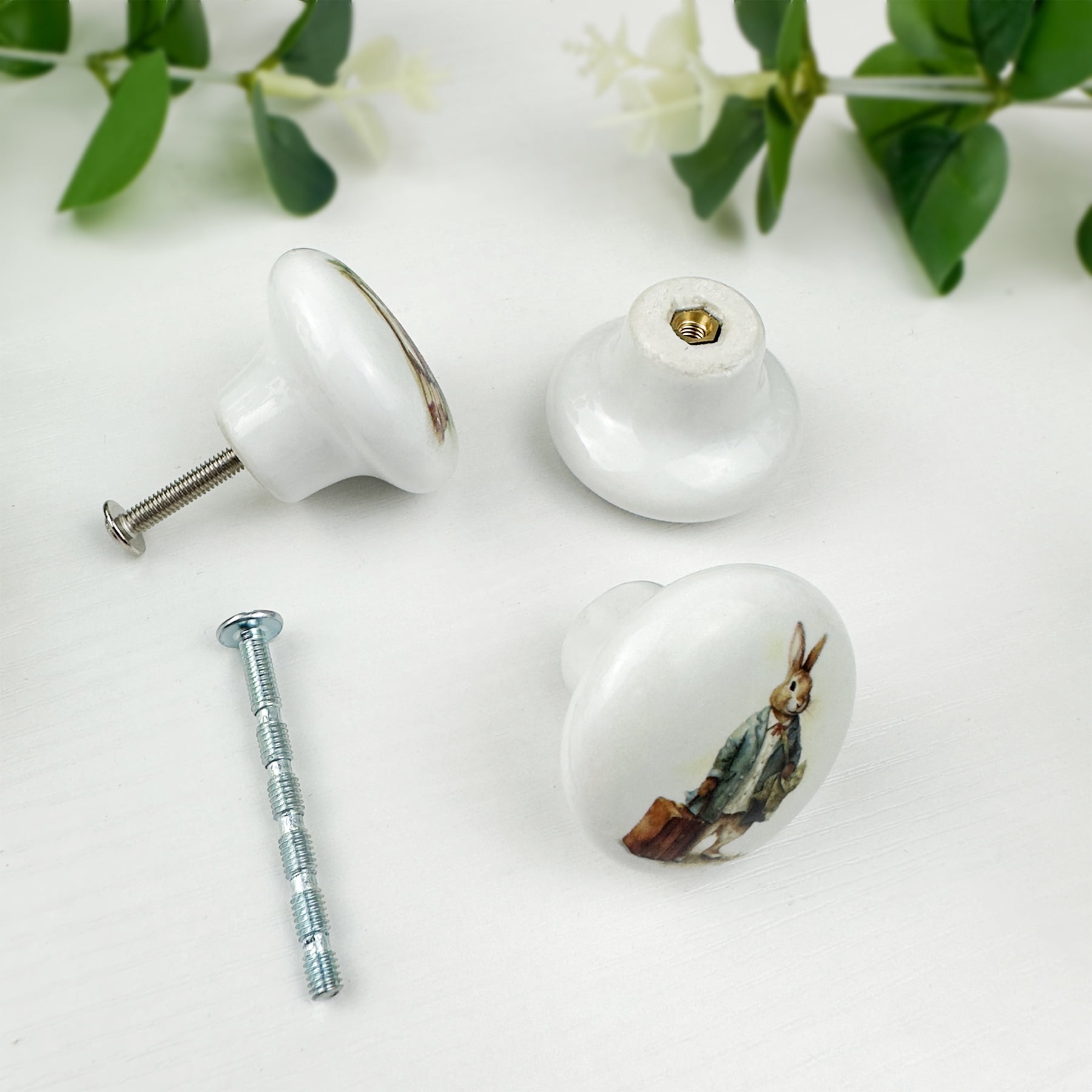 Jamjam 8Pack1.5"Rabbit Theme Ceramics Knob Safari Animal Nursery Room Cabinet Dresser Drawer Knobs Handles and Pulls