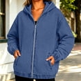 thumbnail image 4 of MexChoioe Hoodie Denim Jacket for Womens Drawstring Vintage Denim Fabric Hoodies Full Zip Long Sleeve Hooded Jean Coat with Pockets, 4 of 7