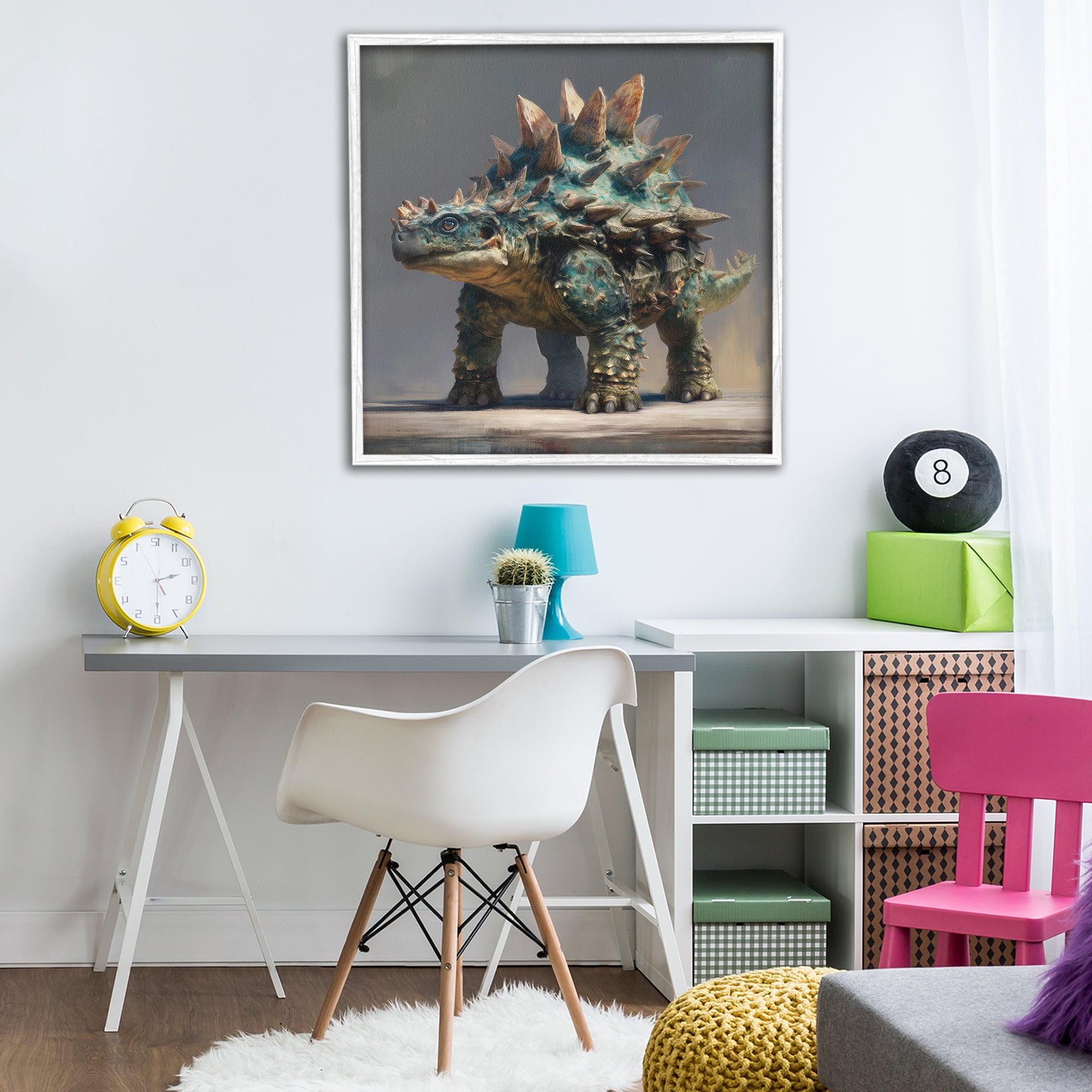 Stupell Industries Prehistoric Ankylosaurus Portrait White Framed Giclee Art, design by Wumples