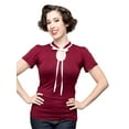 thumbnail image 2 of Keyhole Front Tie Fitted Top - Burgundy - S to 2X - Vintage Inspired, 2 of 4