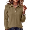 thumbnail image 2 of Waffle Knit Tops for Women Long Sleeve Collared Work Golf Polo Shirts Business Casual Loose Fit Blouses, L, 2 of 5