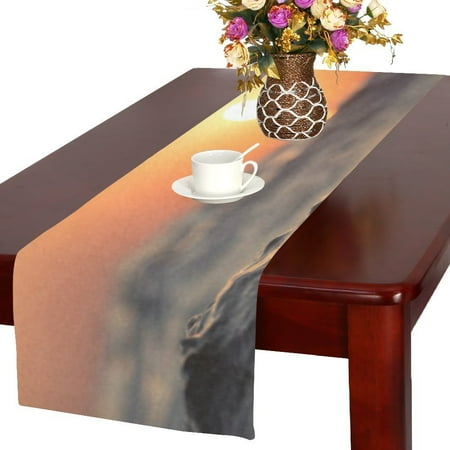 

MYPOP Beach Sunrise Dawn Waves Cotton Linen Table Runner 16x72 inches