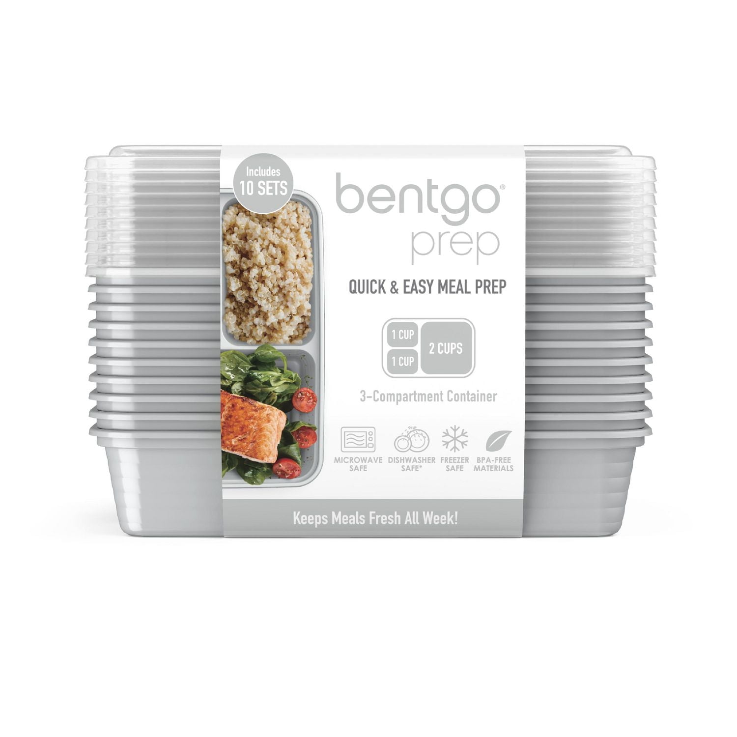 Bentgo Prep 3-Compartment Container - 10 Pack - Silver