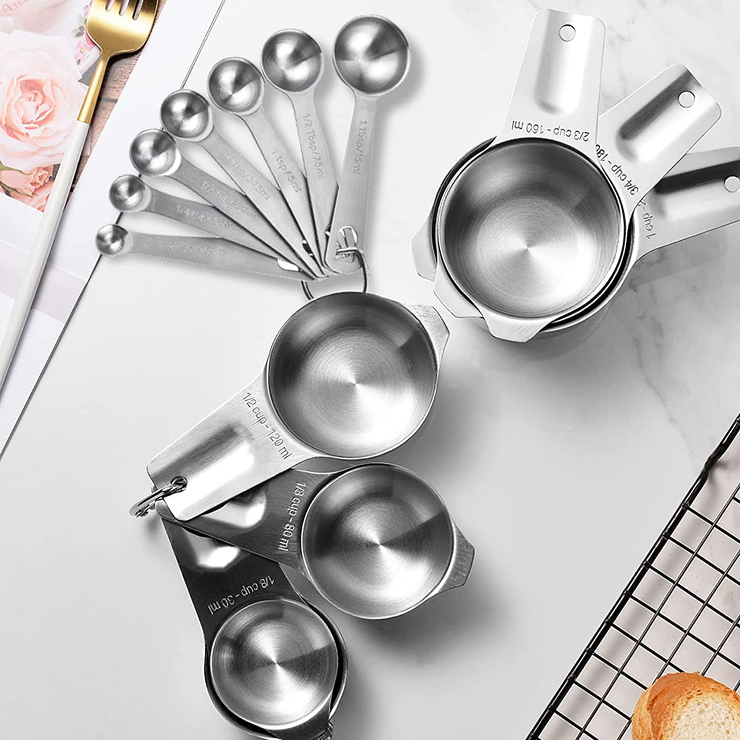 Measure Cups Spoons Set, Stackable Scale Design Stainless Steel