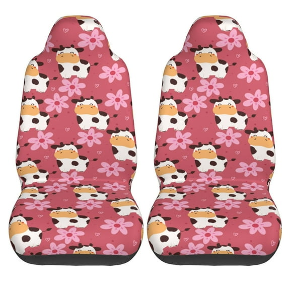 Haiem Cow And Flower Printed Car Seat Covers Set of 2, Universal Fit Car Seat Covers,Protective Seat Covers,Comfortable Car Seat Covers, Easy Installation Seat Covers