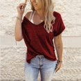 thumbnail image 1 of New Women's V Neck Solid Color Short Sleeve Stitching Loose T Shirt, 1 of 2
