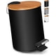 thumbnail image 1 of Papelera de baño de 3 l | Papelera con pedal y cierre suave | Papelera de diseño elegante con tapa de madera de bambú | Color negro, 1 of 5