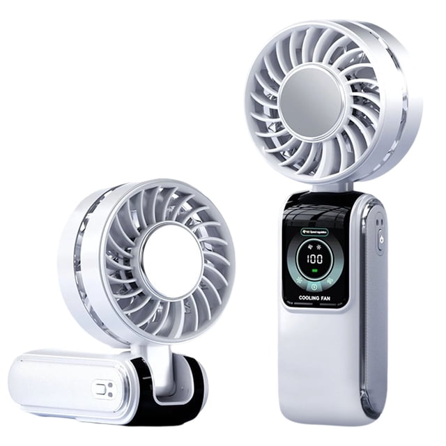 Ventilador portátil de alta velocidad con turbina de hielo de refrigeración digital 2025 - 4 colores, ventilador plegable de sobremesa y mástil, viento fuerte, USB recargable, refrigeración portátil