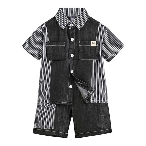 Hienoo Toddler Boys 2 Piece Outfits Short Sleeve Button Up Shirt Shorts Casual Clothes Set