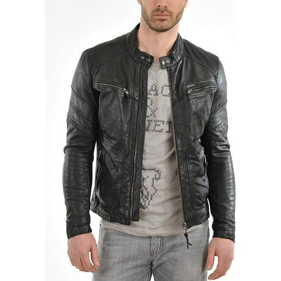 New Men's Genuine Lambskin Leather Slim Fit Biker Motorcycle Jacket For Men A088