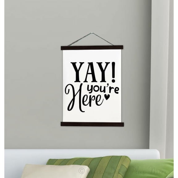 Black Wood Frame Canvas Wall Hanging Welcome Classroom Wall Art Sign Yay You're Here Camper Large 19x24-Inch