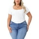 thumbnail image 1 of Blusa básica de cuello cuadrado de manga corta para mujer de tallas grandes GRACE & GRANDEUR, con dobladillo curvado, ajustada y casual, talla 2X, color blanco, 1 of 1