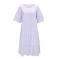 thumbnail image 4 of XVJRHAK Petite Maxi Dresses for Women Petite Length Women's Solid Round Neck Buttonless Cotton And Linen Irregular Flowing Hem Long Casual Dress Mid-Length(Purple,L), 4 of 8