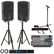 Samson Expedition XP800 800w 8" PA DJ Speakers+8-ch Mixer+Stands+Mic+Mic Stand