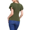 thumbnail image 3 of INSPIRE CHIC Faux Wrap Blouse for Women's Summer V Neck Ruffle Sleeve Casual Blouse Top M Dark Green, 3 of 6