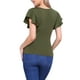 thumbnail image 3 of Blusa Faux Wrap Inspire Chic para mujer, blusa casual de verano con cuello en V y mangas con volantes, talla L, verde oscuro, 3 of 6