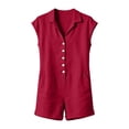 thumbnail image 7 of LNWUY Women's Solid Color Short Cuffed Sleeve Utility Rompers Elastic Waist Button Down Cotton Pocket Jumpsuit Red M, 7 of 7