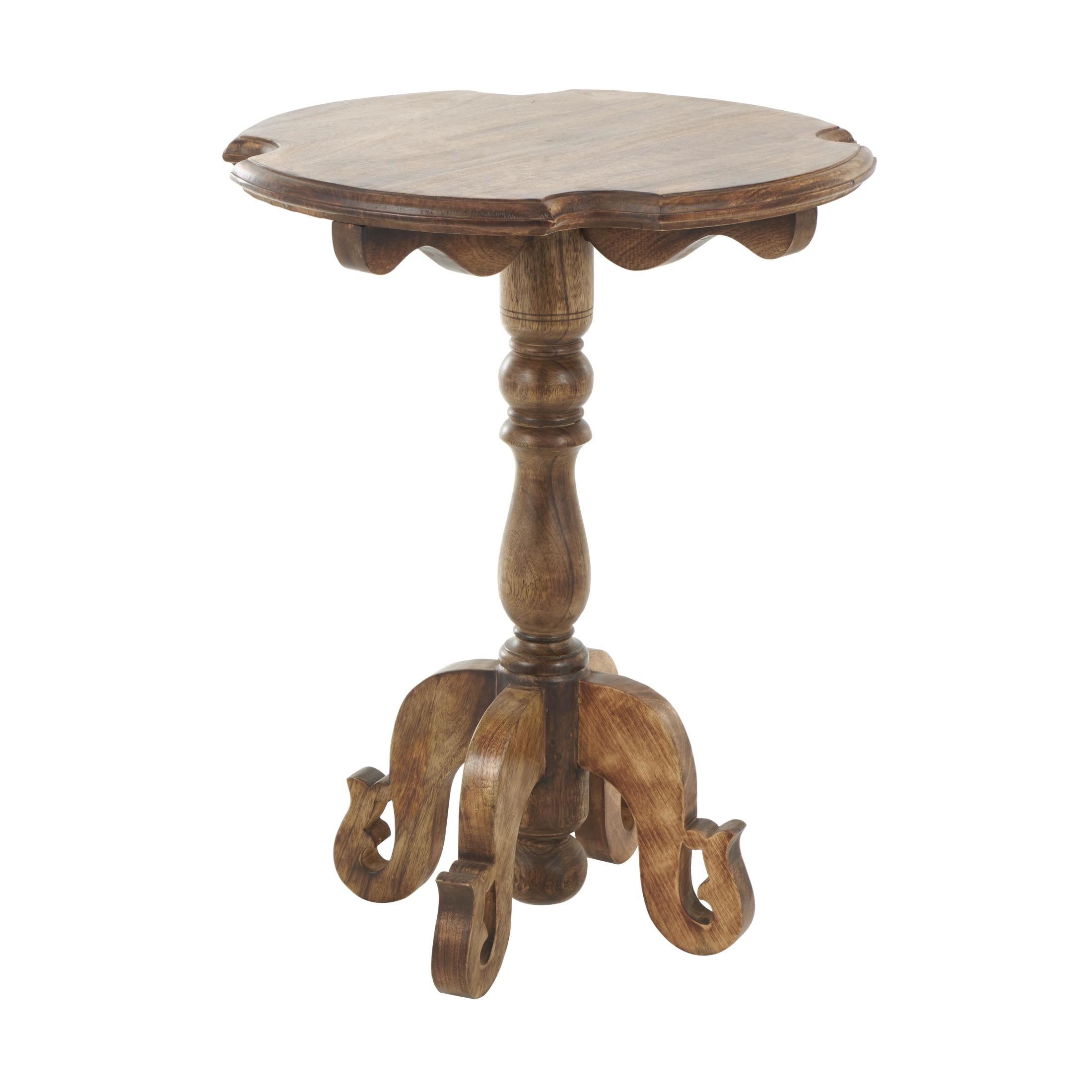 DecMode 24" x 31" Brown Mango Wood Turned Accent Table with Scrolled Legs and Cutout Tabletop, 1-Piece