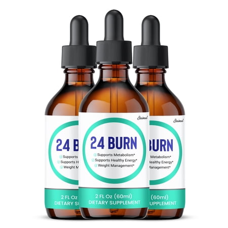 24 Burn Drops, High Potency Formula, 24 Burn Supplement, Liquid Extract For Overall Wellness, Burn and Performance 60 ML (3 Pack)